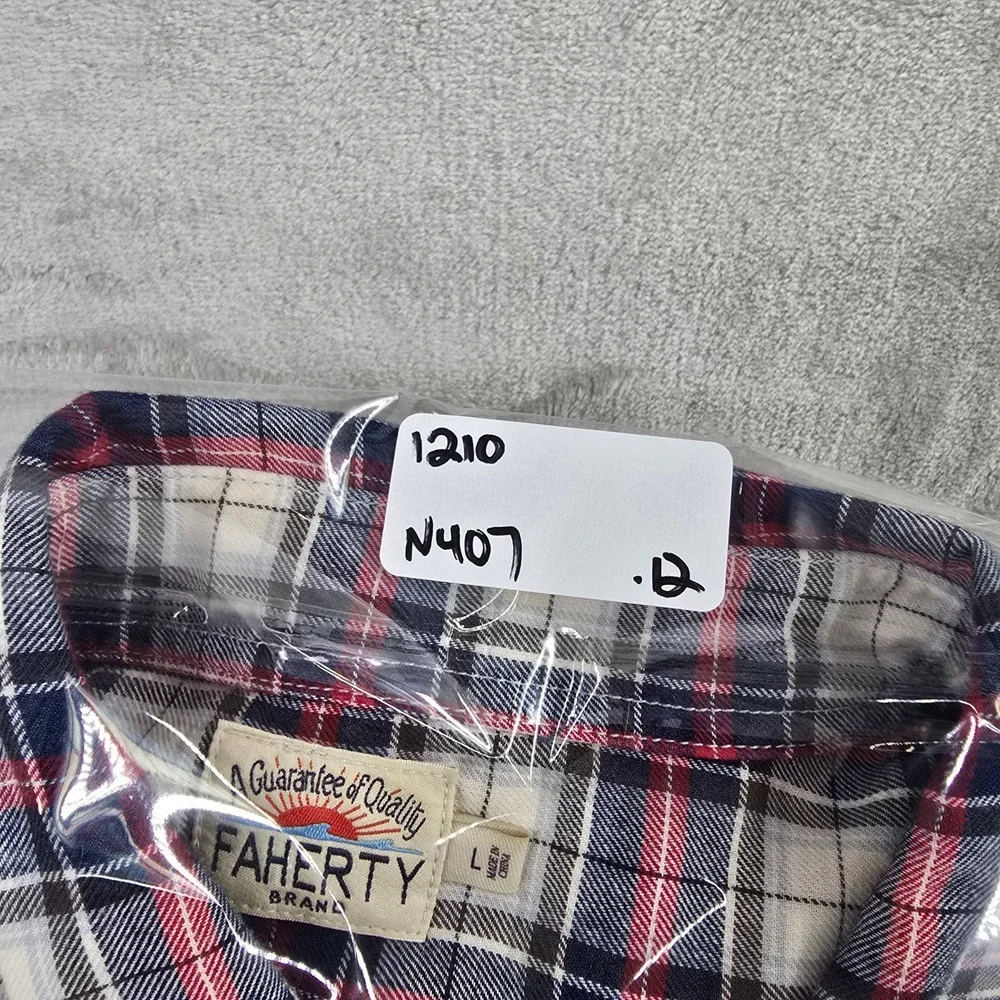 Faherty Size Large Indigo Dyed Plaid Flannel Button Down Shirt Red Blue‎ L